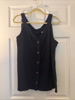 Ava & Viv Black Ribbed Button-Front Tank